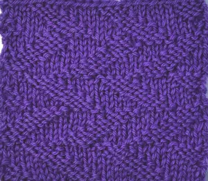 A swatch of the cut diagonals worked in purple