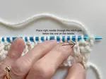 Photo showing where to place the knitting needle when making the Fisherman's Rib (K1B)