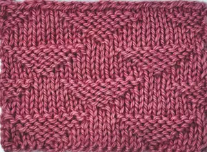 The pique triangle knit stitch is an easy pattern worked with just knits and purls and over a stitch multiple of 12 and a row repeat of 12.