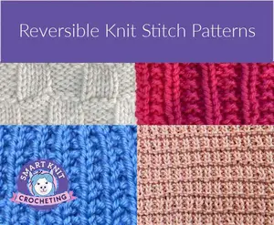 A collage of reversible knit stitch pattern swatches in different colors