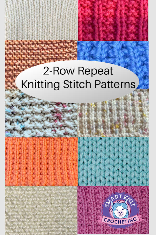 2-row repeat collage of knit swatches on a pin image
