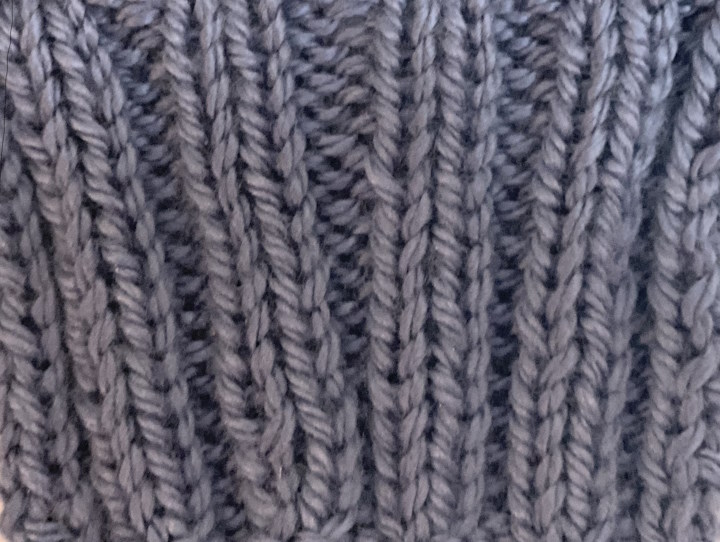 Knit rib 2x2 worked in dark blue yarn
