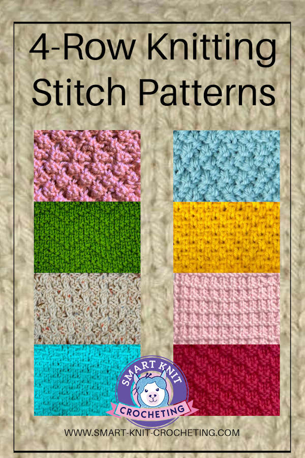 4-row repeat knitting stitches swatches on a pin image 4-row repeat knitting stitches swatches on a pin image