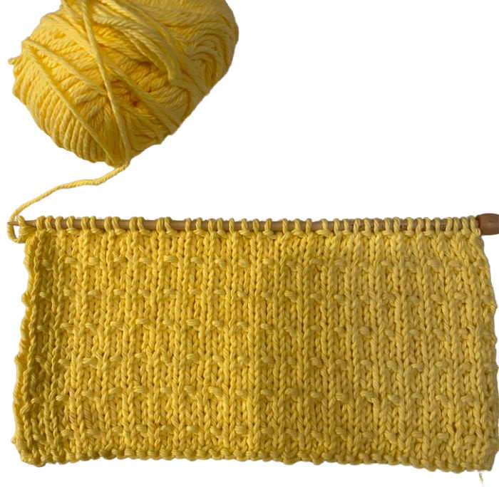 Andalusian Knit Stitch Washcloth in Yellow, work in progress Andalusian Knit Stitch Washcloth in Yellow, work in progress