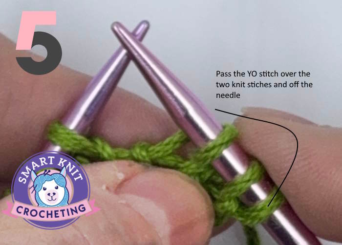 bamboo stitches showing passing over the yo stitch the two stitches