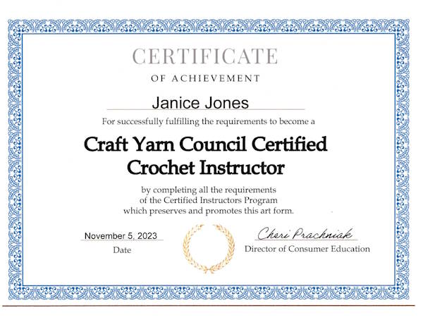 Craft yarn council crochet instructor certificate Craft yarn council crochet instructor certificate
