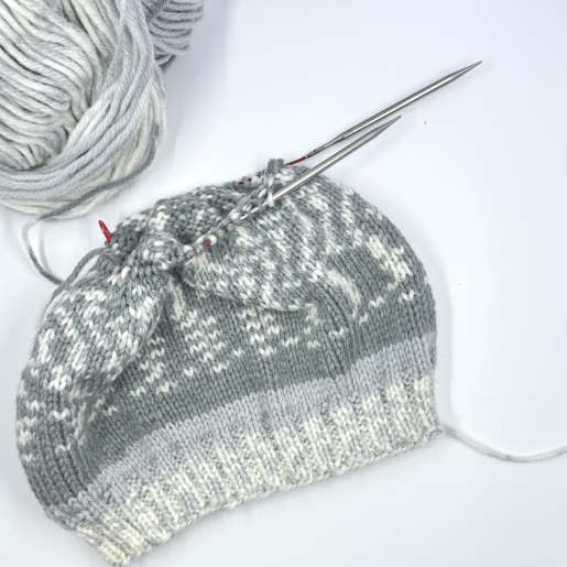 A hat worked in Lion Brand yarn on ChiaoGoo Needles