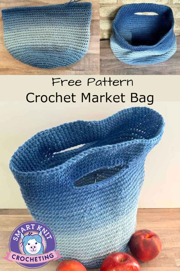 Crochet Market Bag Free Pattern Project worked with ombre yarn and the linked half double crochet stitch
