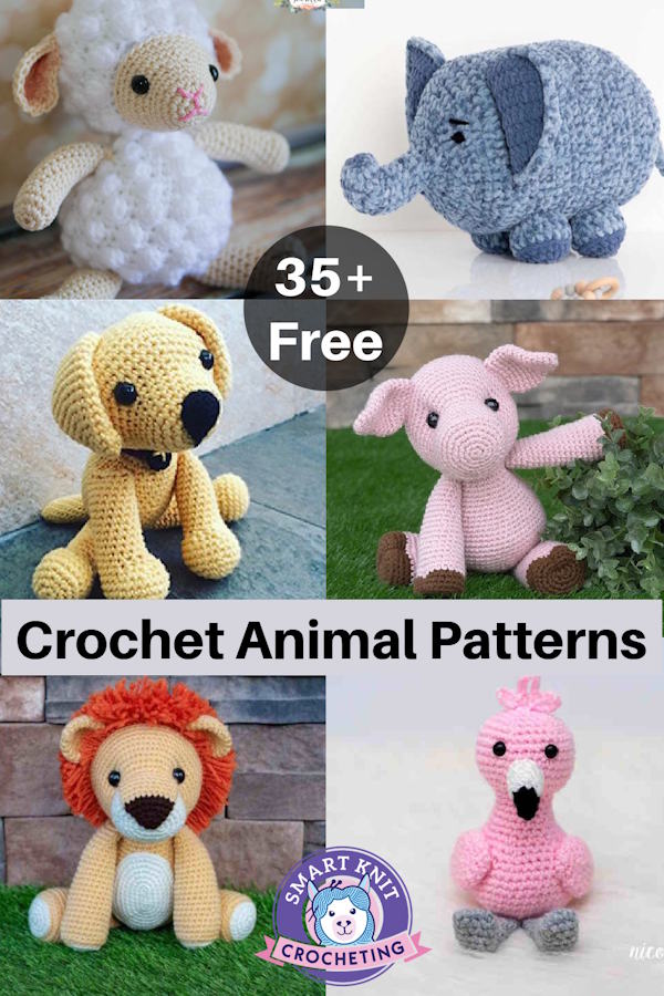 35 plus crochet animal patterns in a pin image