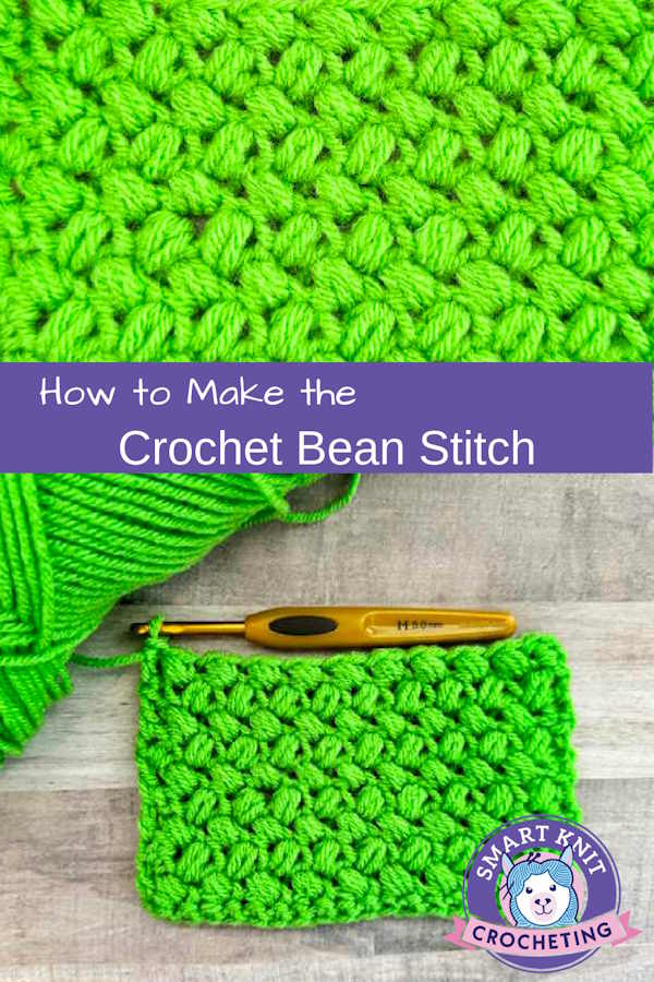 Crochet bean stitch tutorial, pin image