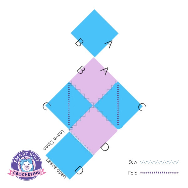 Diagram showing how the crochet slipper is assembled.