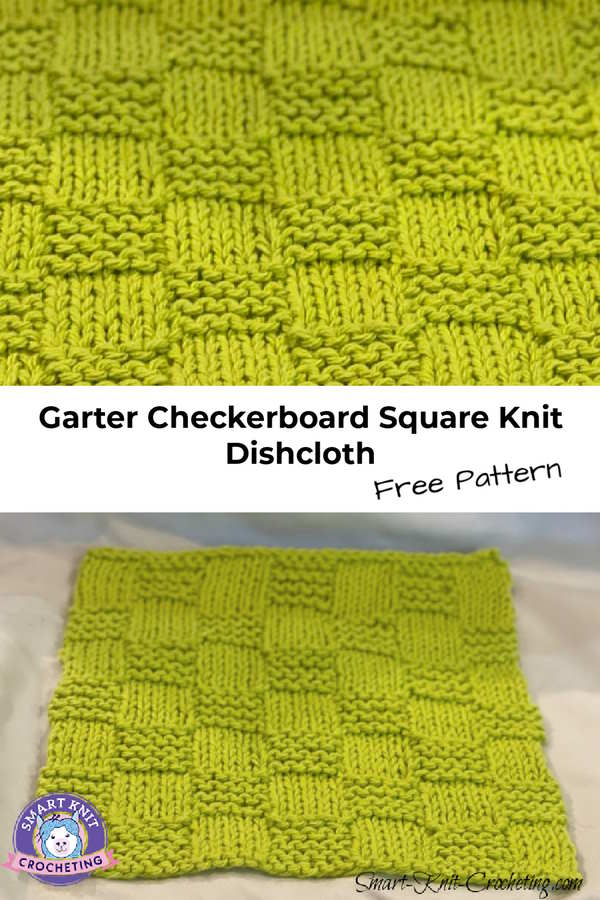 Garter Checkerboard Knit Stitch Dishcloth Free Pattern, Pin Image