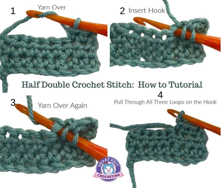 A diagram showing the how to make the half double crochet stitch
