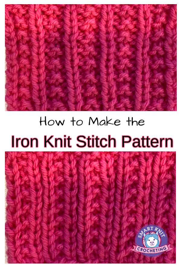 Iron knit stitch pattern show with a right and wrong side view, pin image