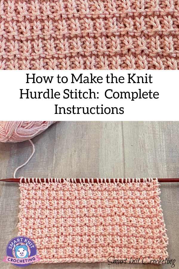 The Knit Hurdle Stitch created in a pink, 100% cotton yarn, pin image