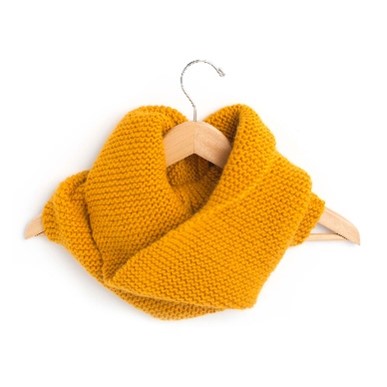 Paton's garter stitch cowl on a hanger