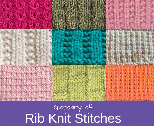 A collage of knit rib stitches all worked in various colors