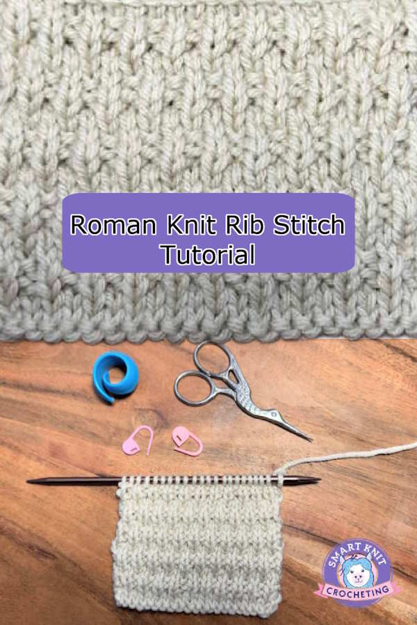 Knit swatches of the roman knit rib stitch placed on a pin image