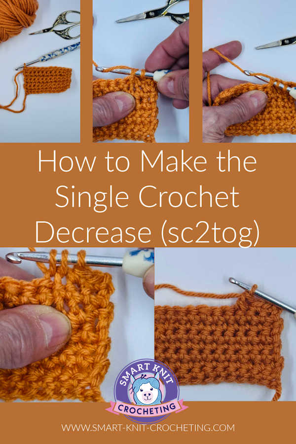Single crochet decrease stitch how-to on a pin image