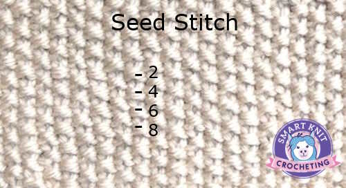 A swatch of seed stitch showing how to count rows A swatch of seed stitch showing how to count rows