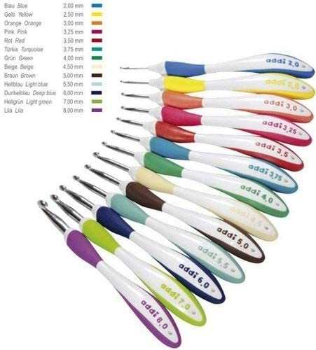 A set of Addi Swing ergonomic crochet hooks
