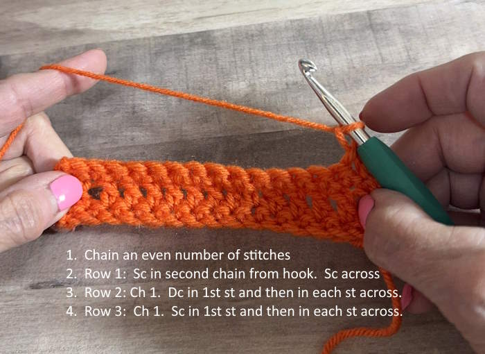 Crochet alpine stitch rows one to three Crochet alpine stitch rows one to three