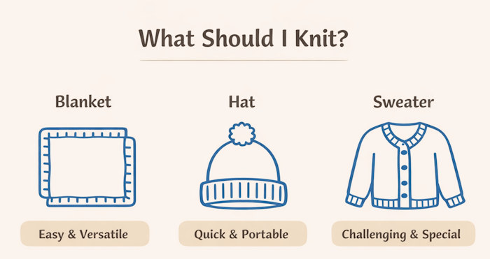 A diagram showing different types of knitted baby items