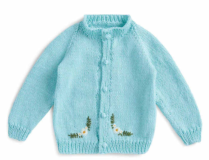 Bernat Little Floral Baby Cardigan by Yarnspiration