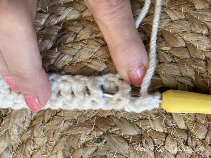 Where to position the hook when making a back post double crochet stitch