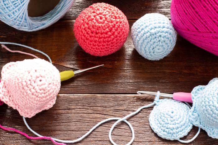 balls in various colors created by using crochet