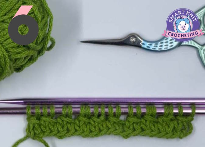 Bamboo stitch showing the completion of the first row.