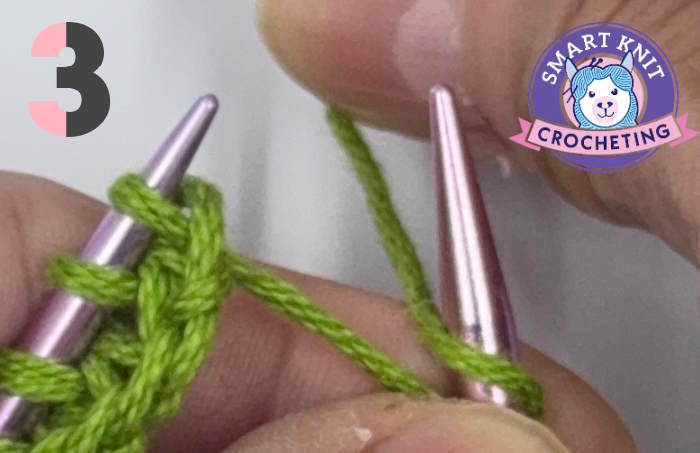 Bamboo stitch showing the yarn over step