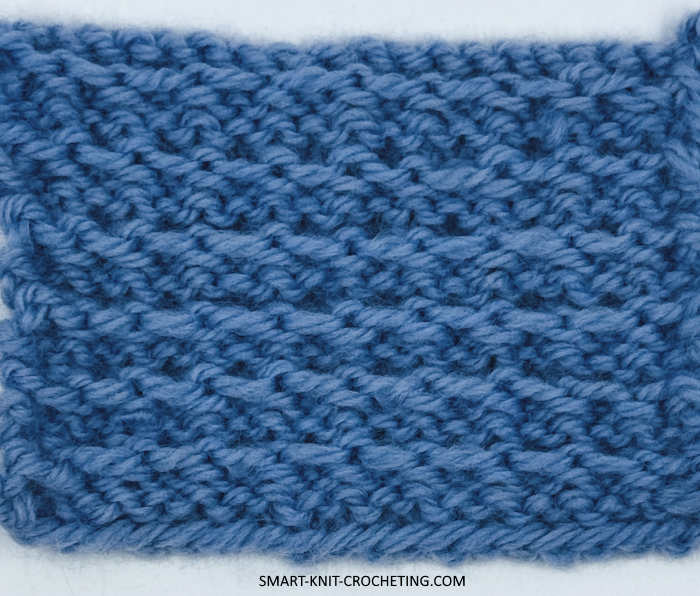 Wrong Side Showing for the Basket Rib Knit Pattern The wrong side showing on a swatch made with the basket rib knit stitch.