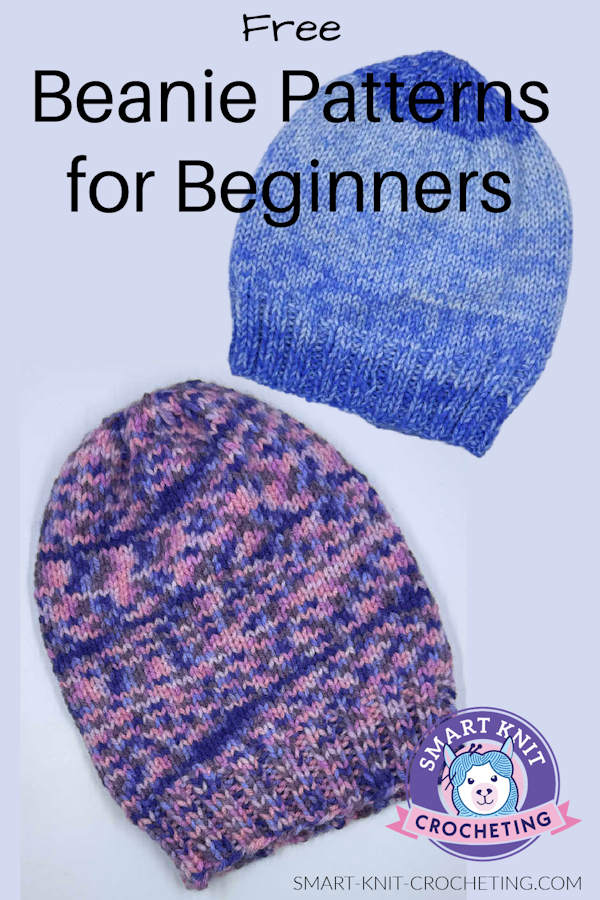 Two beanies worked in a varigated yarn on a pin image