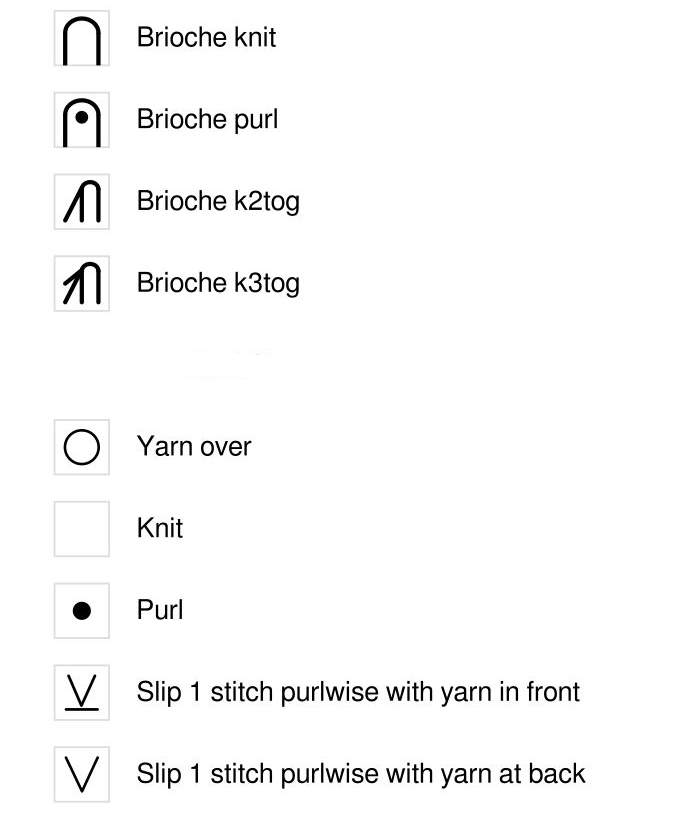Basic Brioche Knit Stitch Chart Symbols