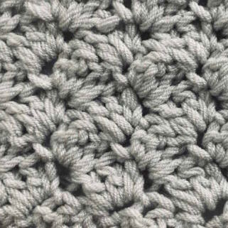 Crochet blanket stitch swatch worked in gray yarn