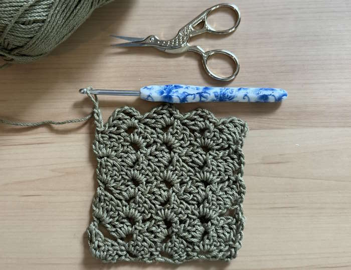 Crochet hatch stitch worked in green cotton yarn