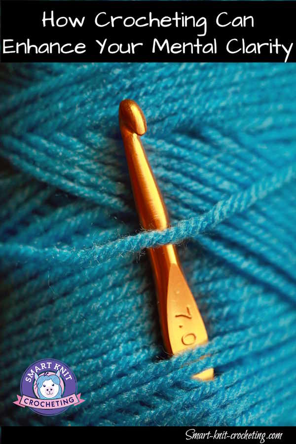 Dark teal yarn and a crochet hook used in this pin image