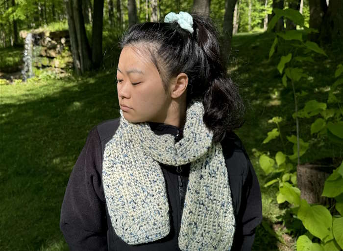 Crochet scarf modeled