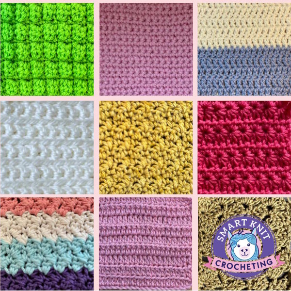 A collage of different crochet stitches