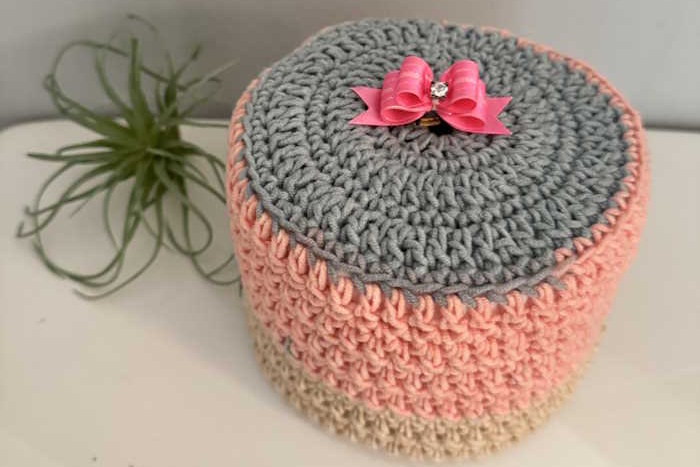 Crochet novelty cover displayed as an easy beginner project