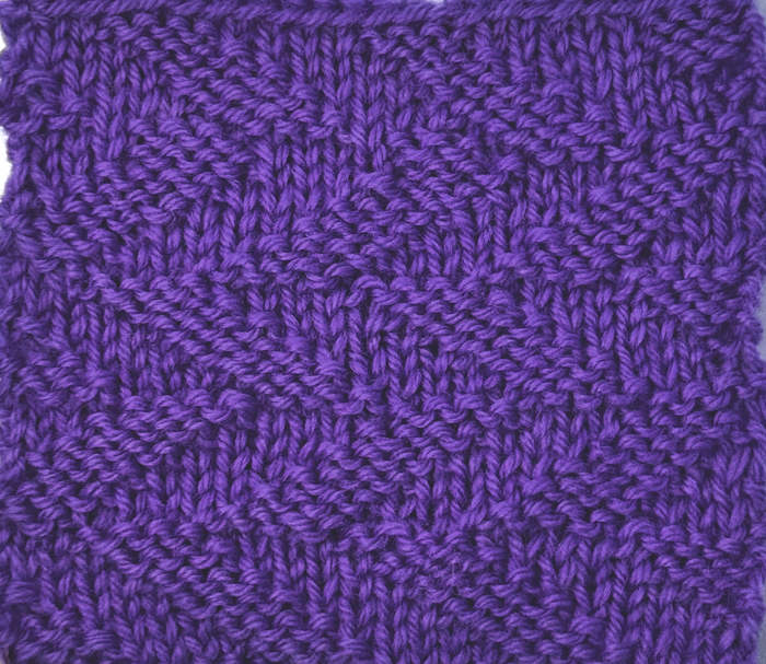 A swatch of the cut diagonals worked in purple