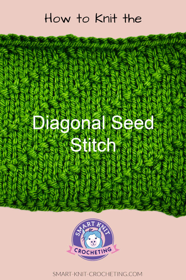 The diagonal seed knit stitch pattern on a pin image The diagonal seed knit stitch pattern on a pin image