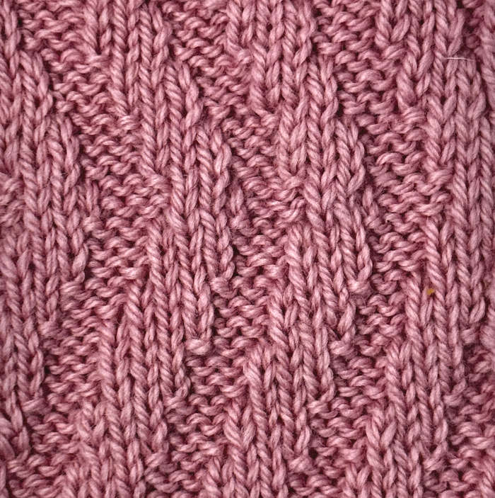 A swatched worked in the diagonal spiral rib knit stitch