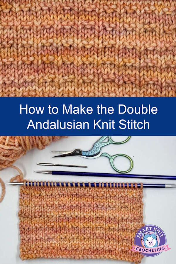 A pin image of the double andalusian knit stitch worked in a varigated yarn.