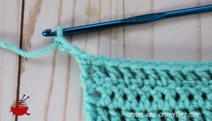 At the end of the row, chain three and turn your work, so the reverse side faces you.