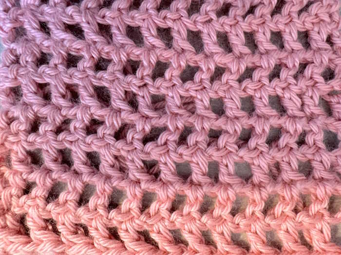 Closeup of the double crochet mesh stitch