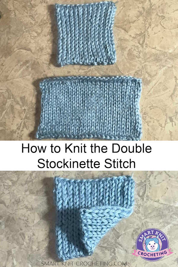 Several swatches of the double stockinette stitch on a pin image