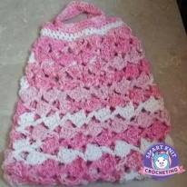 Drunken Granny Stitch Market Bag crocheted in shades of pink and white
