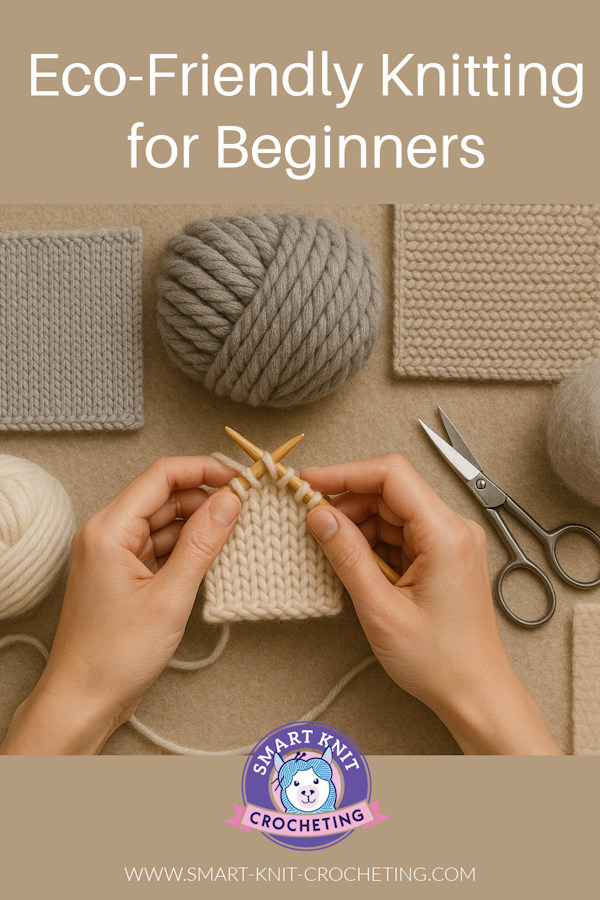 An assortment of yarn with hands knitting a small swatch